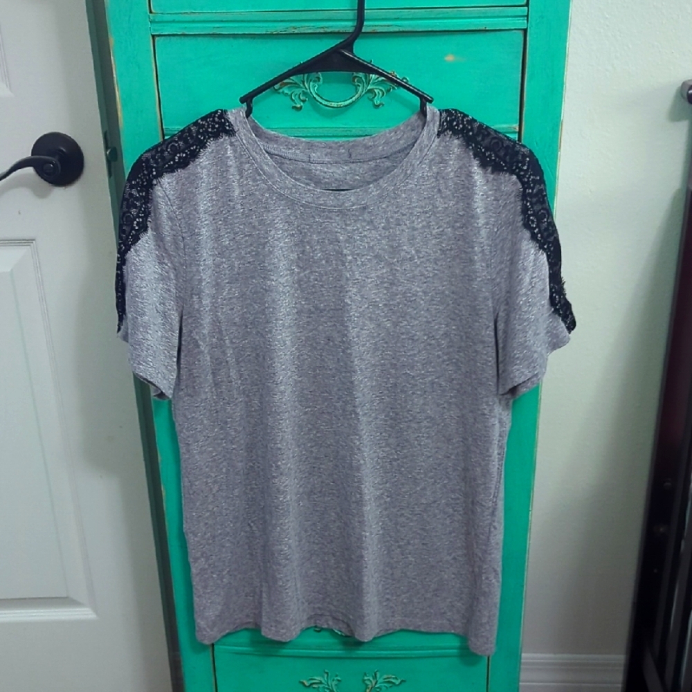Gray Lace Accent Women's Top